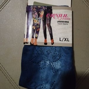 NEW: Women L-XL Carnival Denim Blue  Fashion Leggings Tight Pants